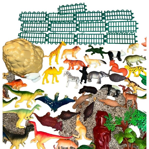 Jurassic Dinosaur Zoo Animal Figures Play Set with Mat 50+ PCS Realistic - Picture 8 of 14